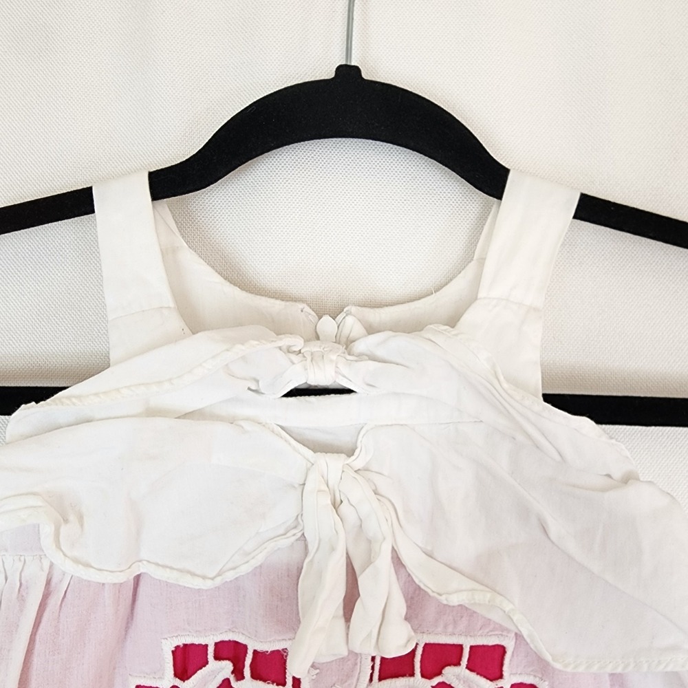 Catimini France Girls White Pink Lace Embroidered Dress Ruffles 100% Cotton Sz 4 - Picture 4 of 10